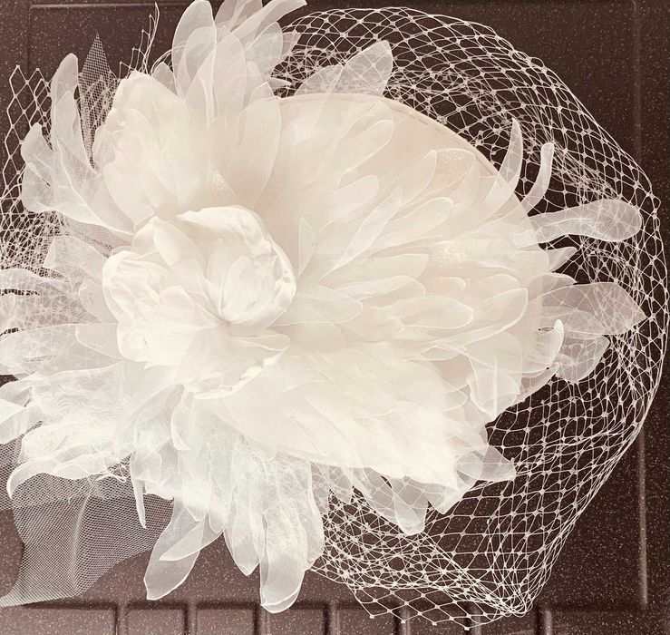 nowa Ozdoba Ślubna Toczek XXL Woalka Ponadczasowa ELEGANCJA Glamour