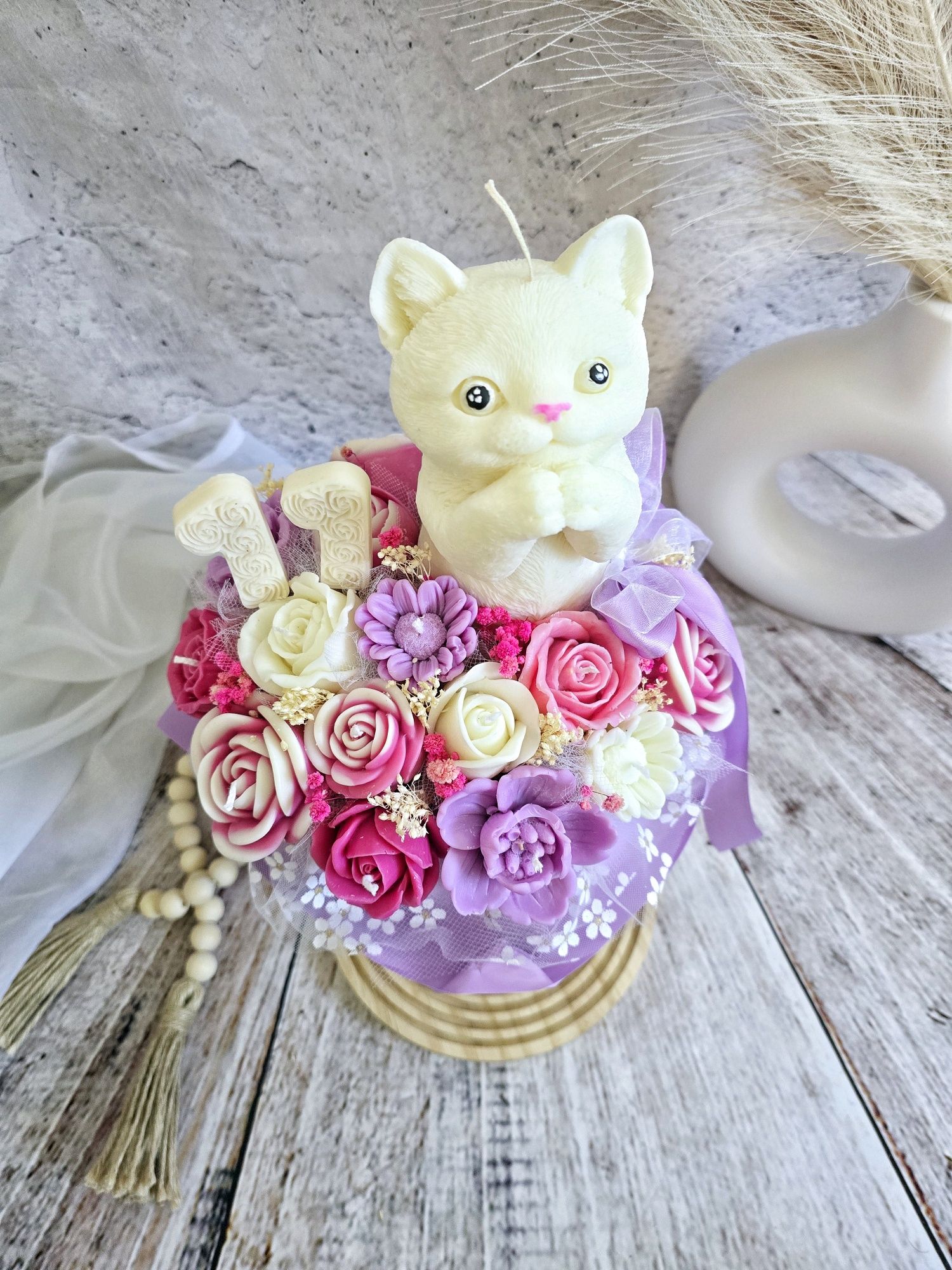 Flowerbox candlebox bukiet z kwiatów z wosku sojowego