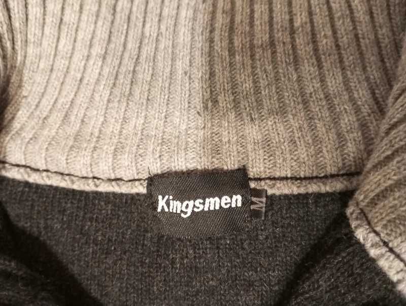 Kingsmen Rozpinany pod szyją męski sweter wełniany rozm.M
