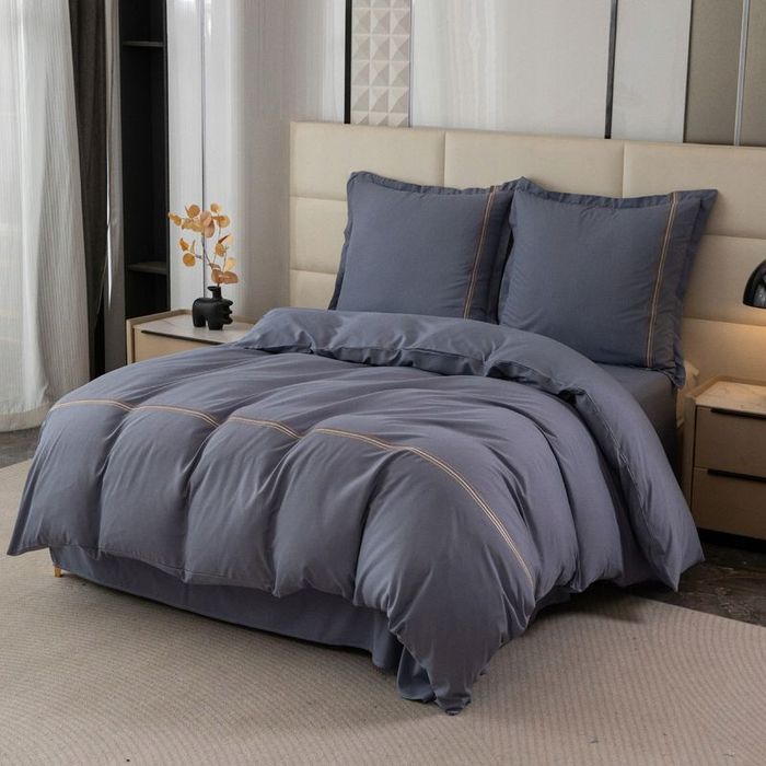 Pościel 140x200/2cz poszewki 70x80 gładka z Haftem Lumera komplet Szar