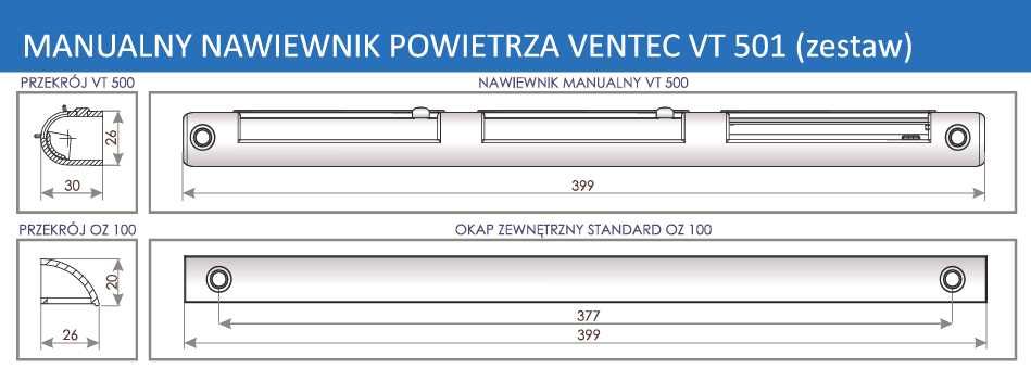 Nawiewnik manualny Ventec VT 525 - RAL 7016, Antracyt.