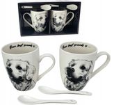 zestaw kubków kubek + łyżeczki porcelana pies labrador 2x 350ml.