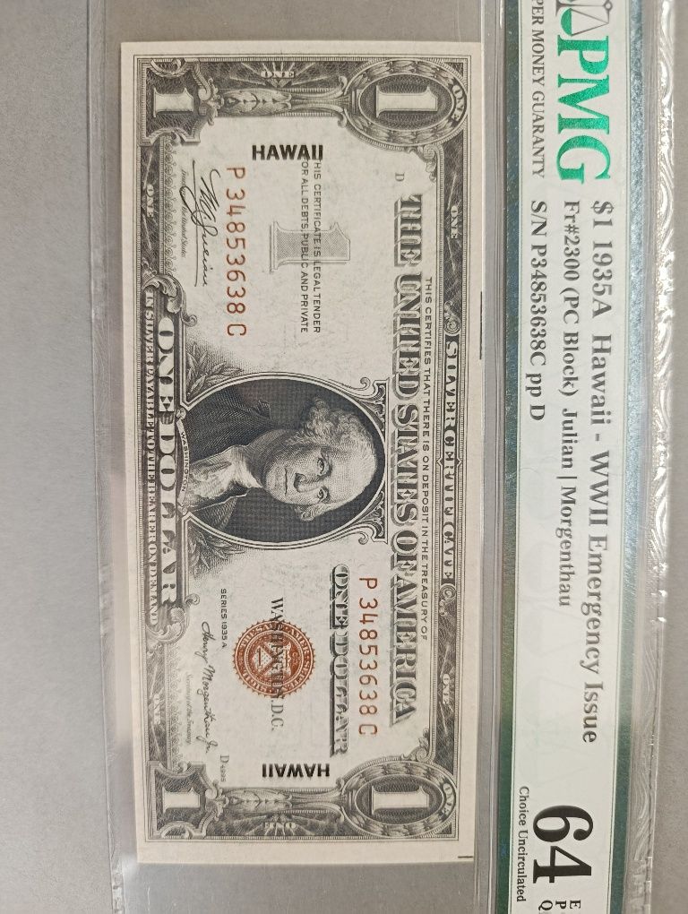 1 Dolar 1935 r Hawaii PMG 64 EPQ bardzo wysoka NOTA OKAZJA