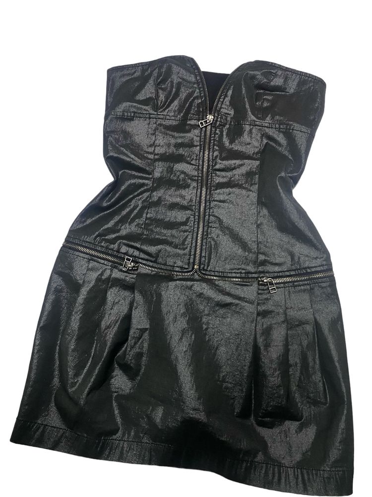 Krótka ciemna sukienka z suwakami XS 34 bez ramiączek alternative y2k