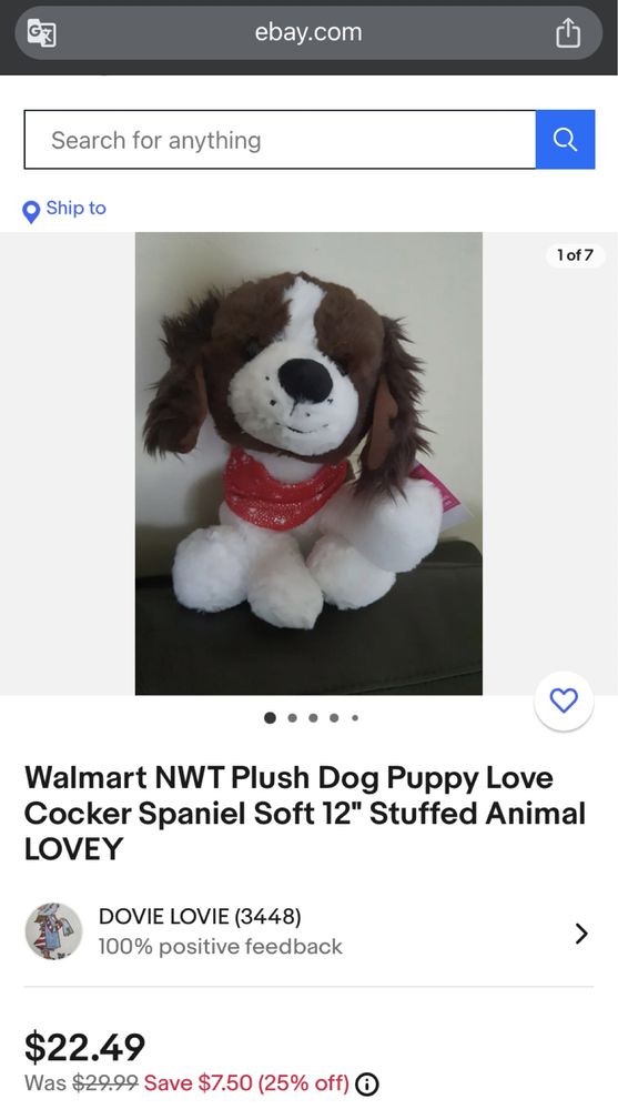 М’яка іграшка песик Walmart NWT Plush Dog Puppy Love Cocker Spaniel