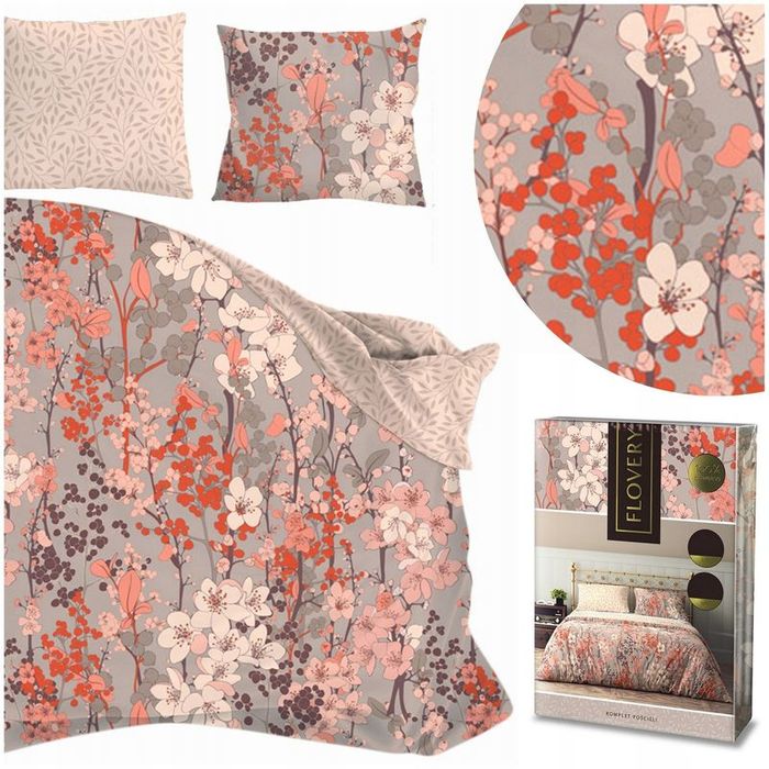 Pościel 160x200/3 części poszewki 70x80 Bawełniana Flovery komplet