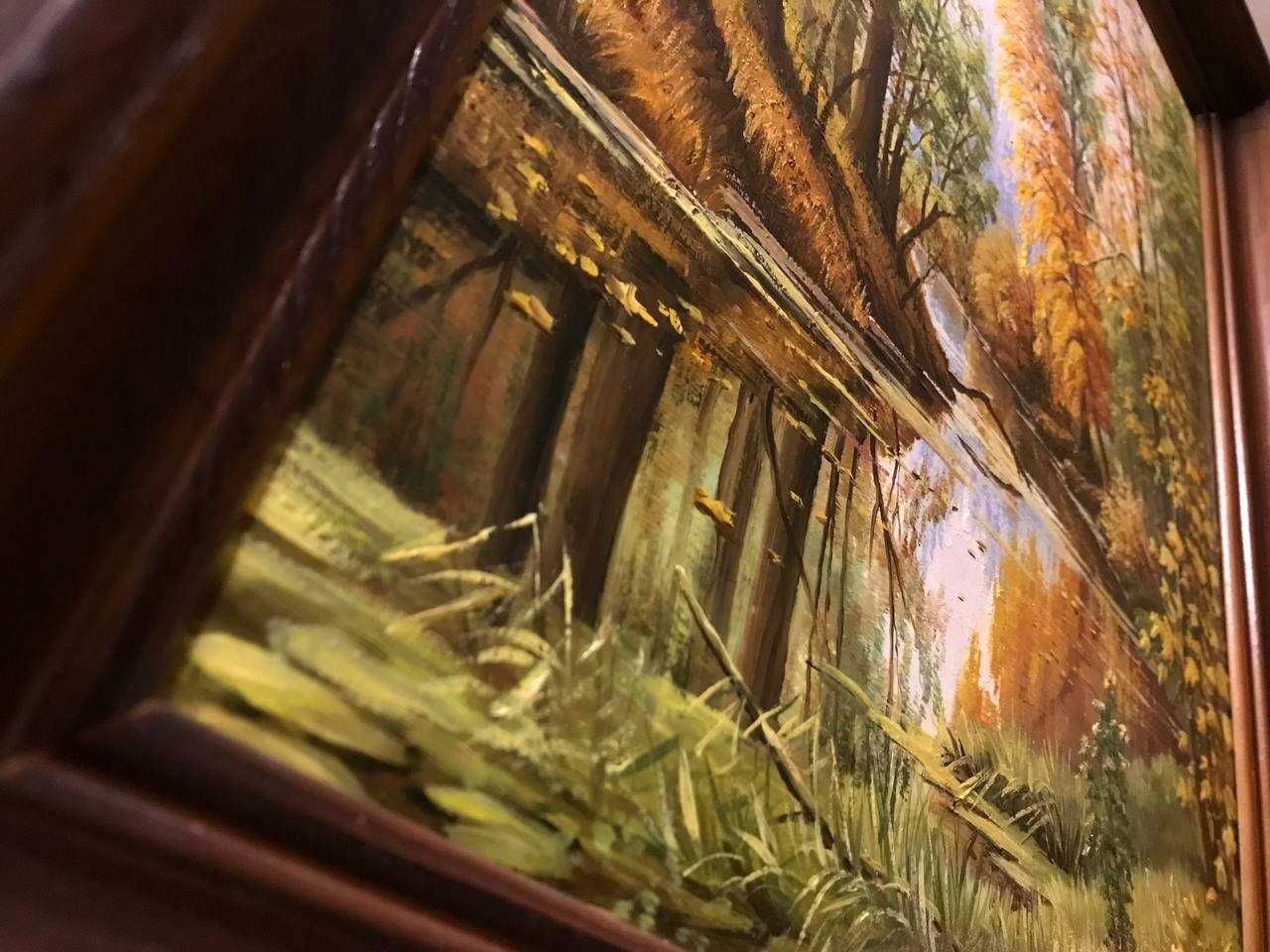 Картина маслом 45х57см красивая осенний пейзаж в резной рамке