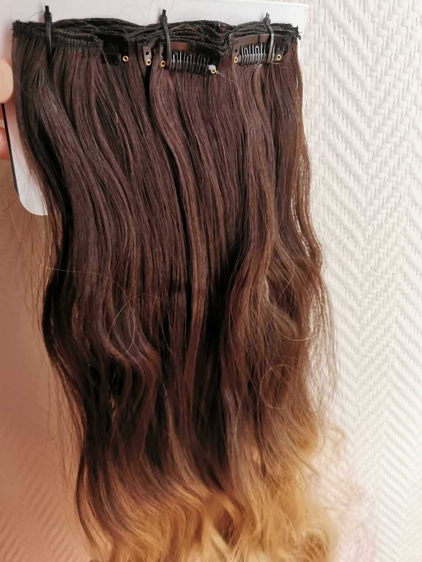 Doczepiane włosy clip in 65 cm ombre brąz blond