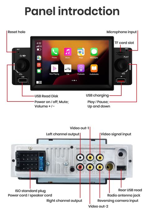 Rádio 1din 5 polegadas CARPLAY Android auto VW Peugeot Honda Kia NOVO