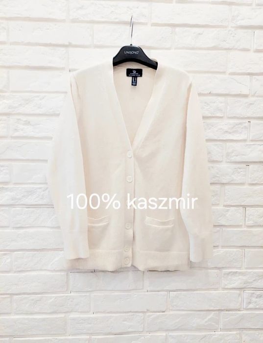 Sweter kardigan 100% kaszmir ecru śmietankowy