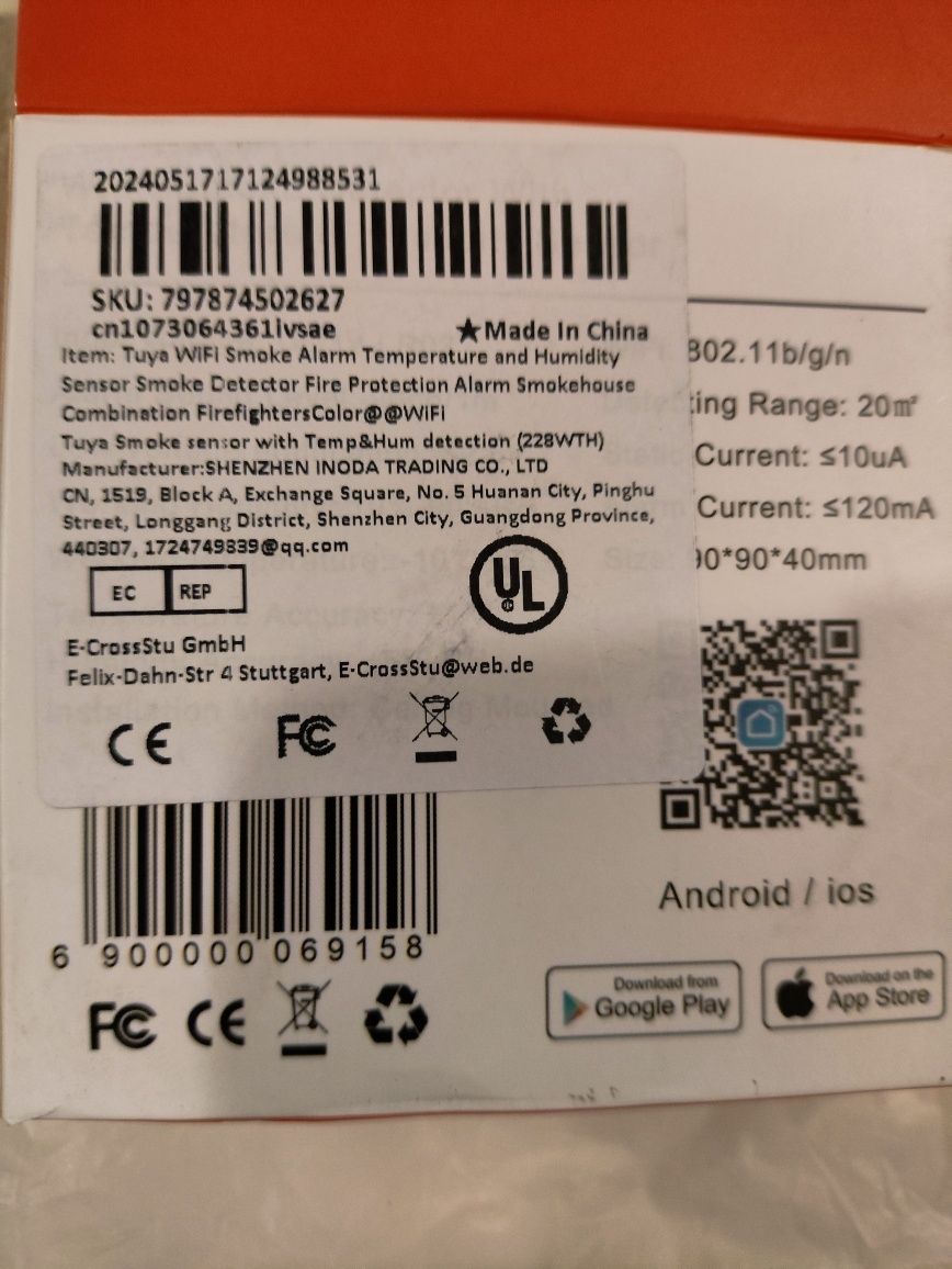 Czujnik dymu wi-fi - alarm pożarowy Tuya