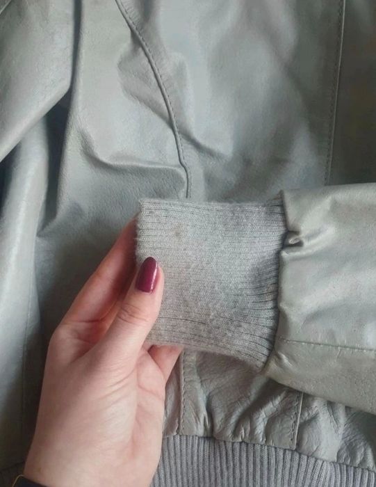 Skórzana kurtka skóra jasna beżowa szara S