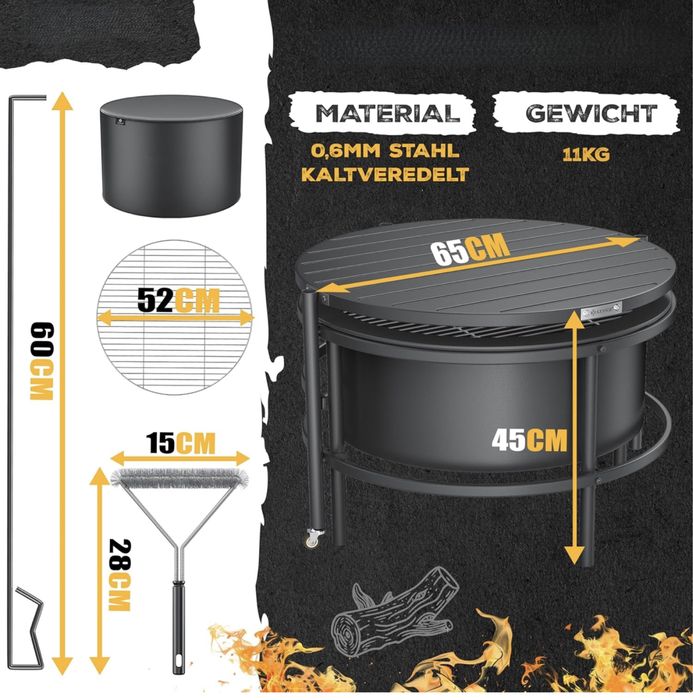 Palenisko z rusztem mobilne misa paleniskowa 65 cm GRILL + pokrowiec