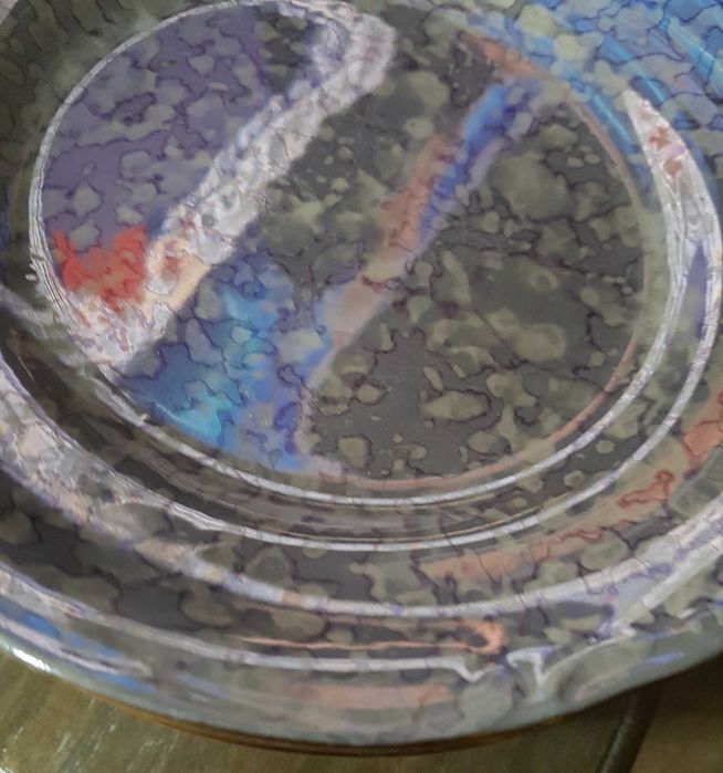 4 x talerzyk deserowy Tułowice PRL, opalizujący marmurek szaro-fiolet