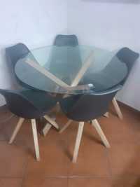 Mesa de cozinha vidro temperado com 5 cadeiras