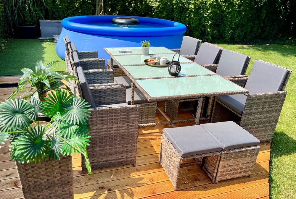 Zestaw Korfu XXL technorattan szary brąz zestaw obiadowy na taras