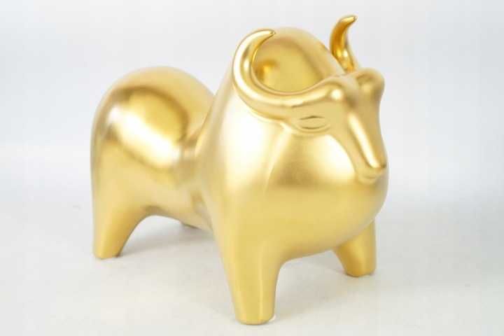 Ceramiczna figura byk byczek złoty kolor design