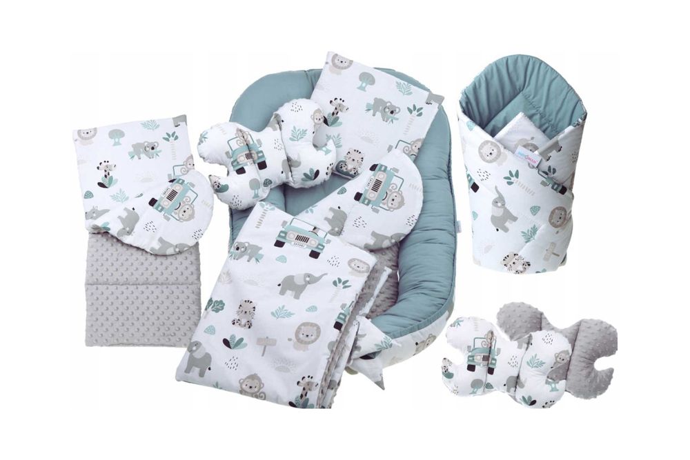 Gniazdo kokon niemowlęcy Komplet PREMIUM 7w1 Minky&Bawełna