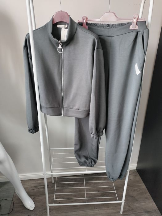 Hit !Set komplet szary grafit wiskoza masełko naszywki uni S-XL
