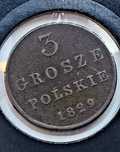 3 Grosze Polskie 1829 r. FH! Skrętka! Miedź! Bardzo Rzadka. Piękna.