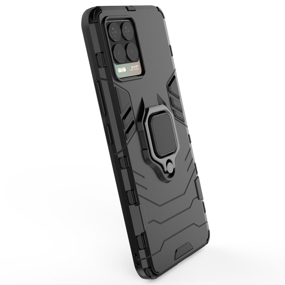 Etui Ring Armor Pancerne + Szkło Hartowane Do Realme 8 / 8 Pro Czarny