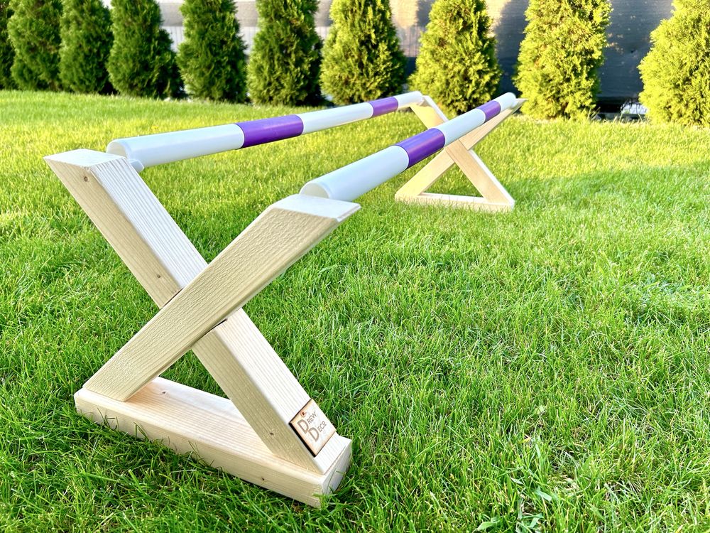 Przeszkoda krzyżak hobby horse cavaletti drewniana Drewdeco drągi