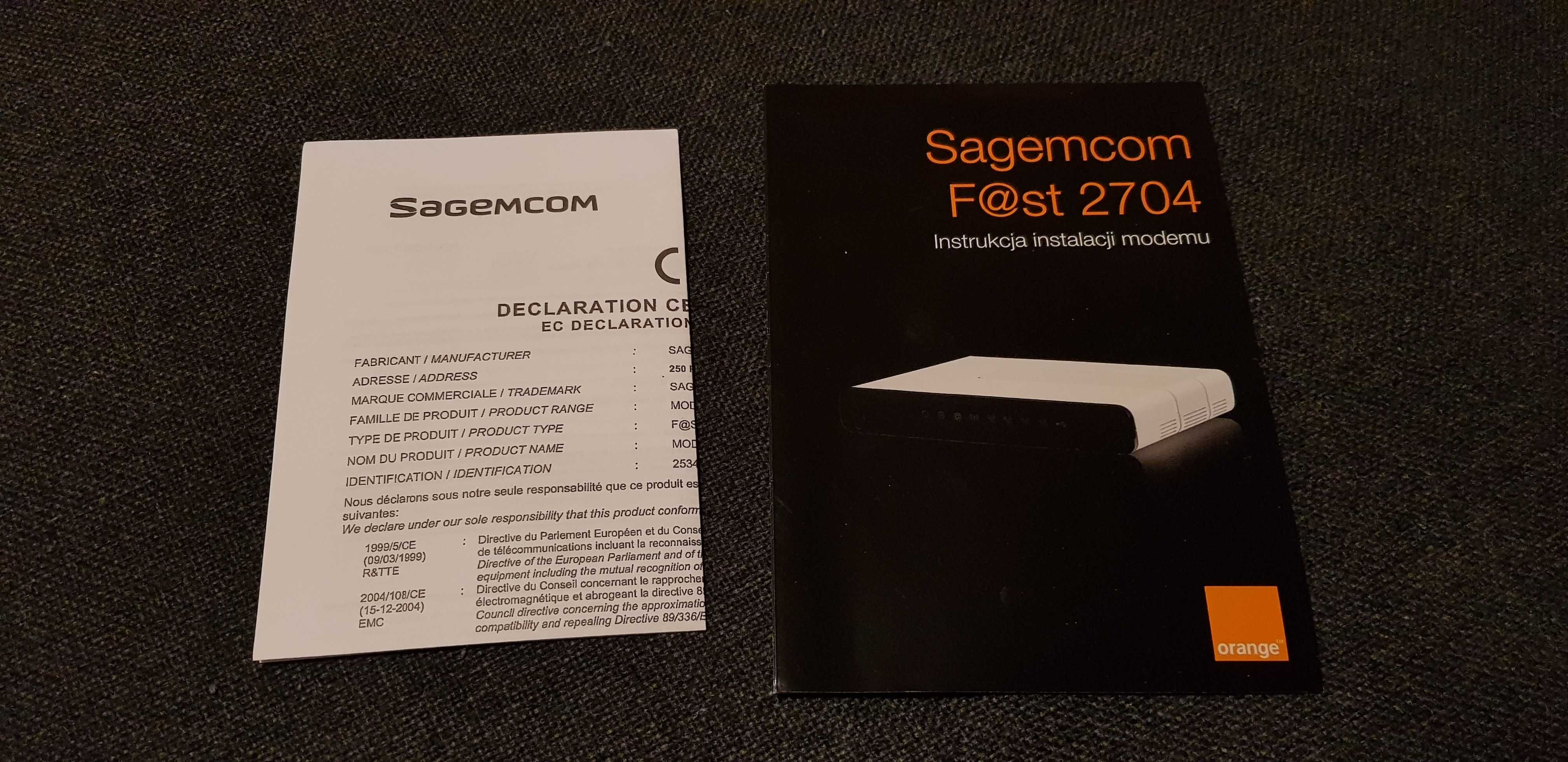 Modem WiFi router Sagemcom Fast 2704 zestaw