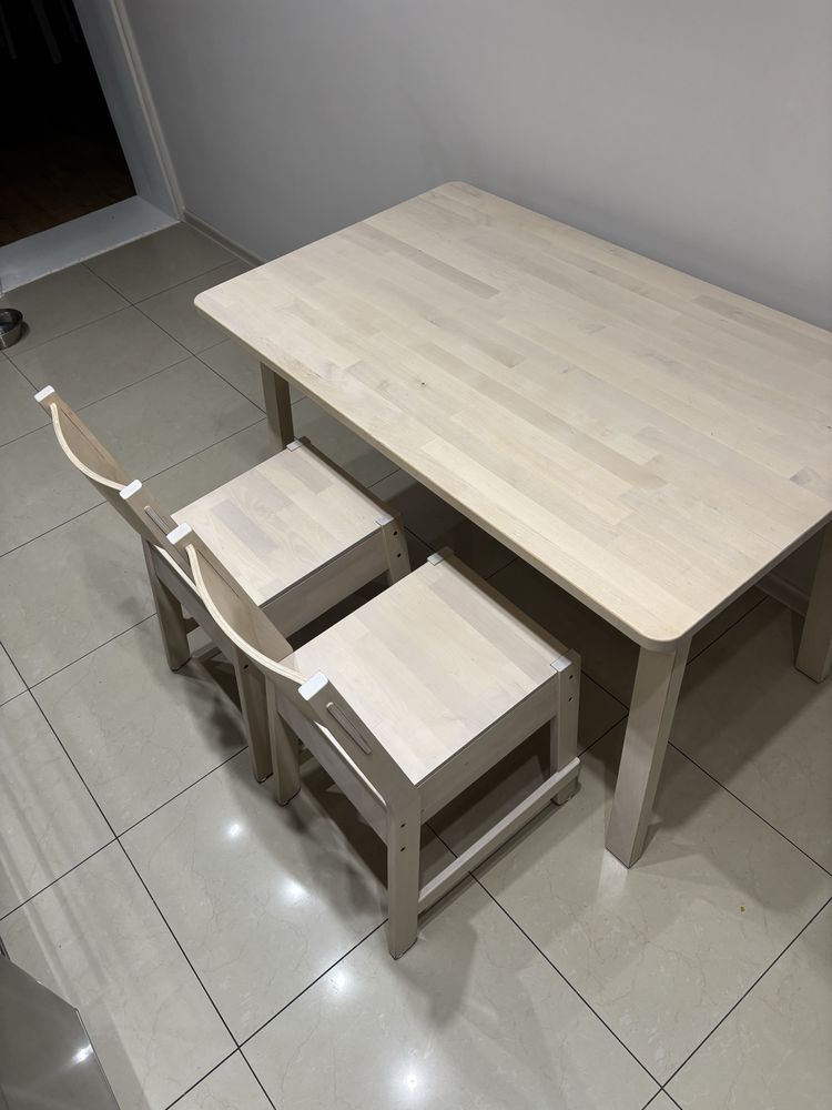 Stół Ikea Norraker oraz 2 krzesła - biala brzoza