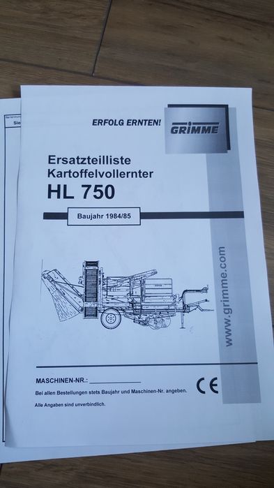 Katalog Części kombajn Grimme HL 750 rok 1984/85