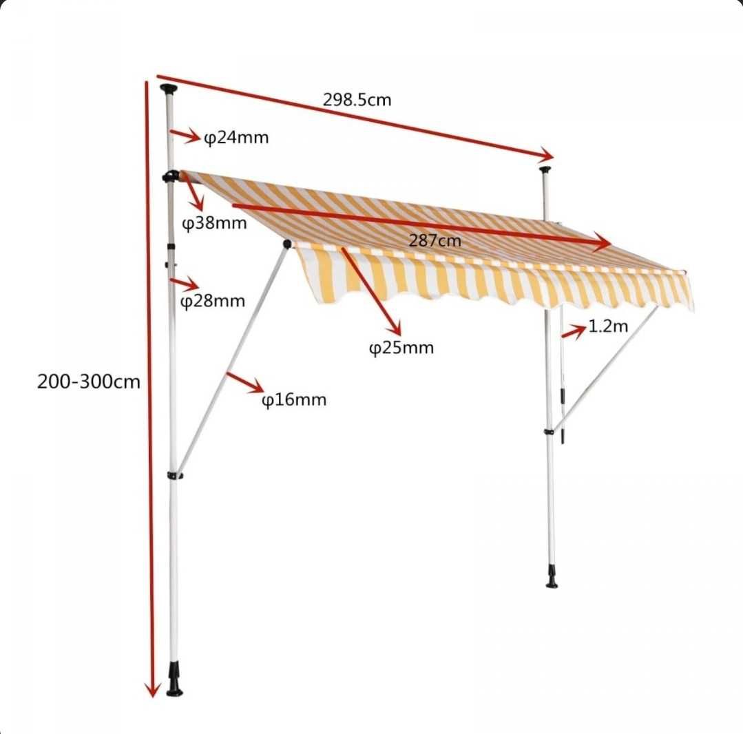 Osłona przeciwsłoneczna markiza balkonowa rozporowa 300x120cm