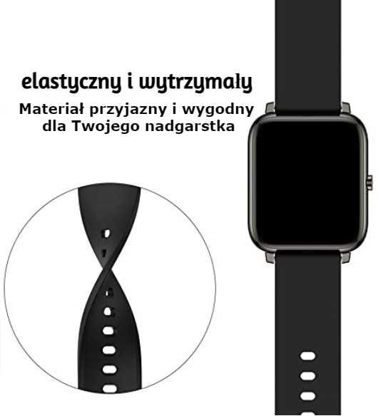 Nowy silikonowy pasek opaska smartwatch 20mm czarny