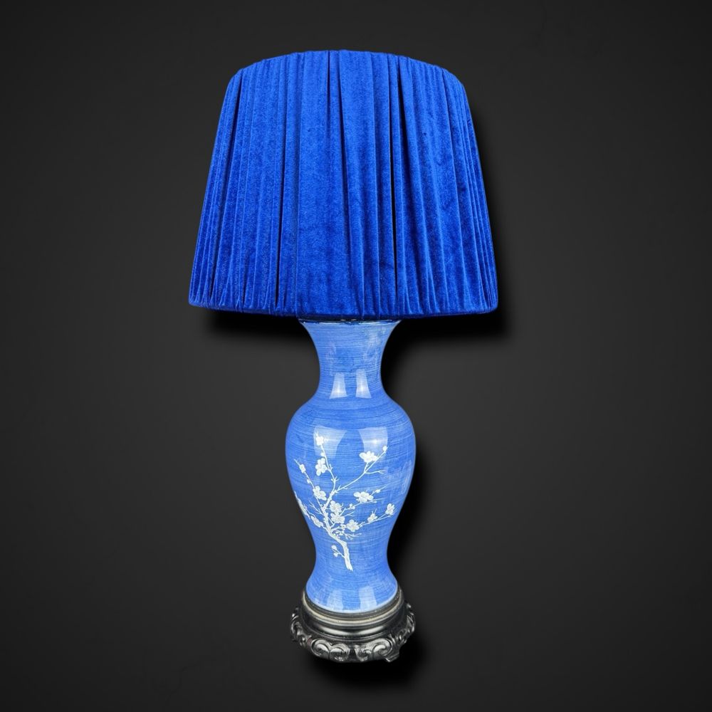 Lampa stołowa w stylu azjatyckim porcelana welurowy klosz b51/070315