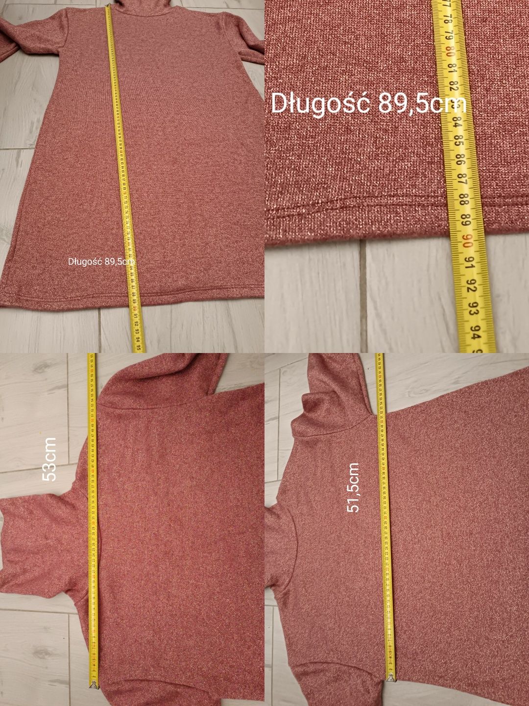 Sukienka nowa bez metki golf brokat pudrowy róż uniwersalna S M L XL