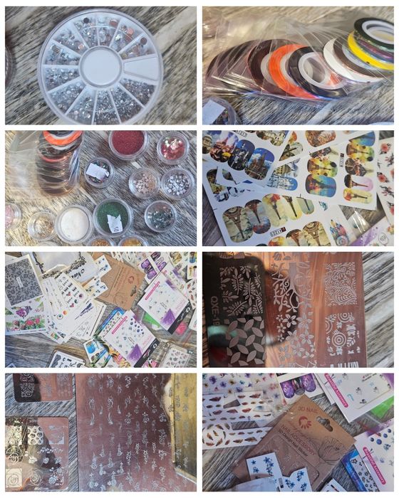 Zestaw pakiet elementów do zdobienia paznokci lub DIY duża ilość