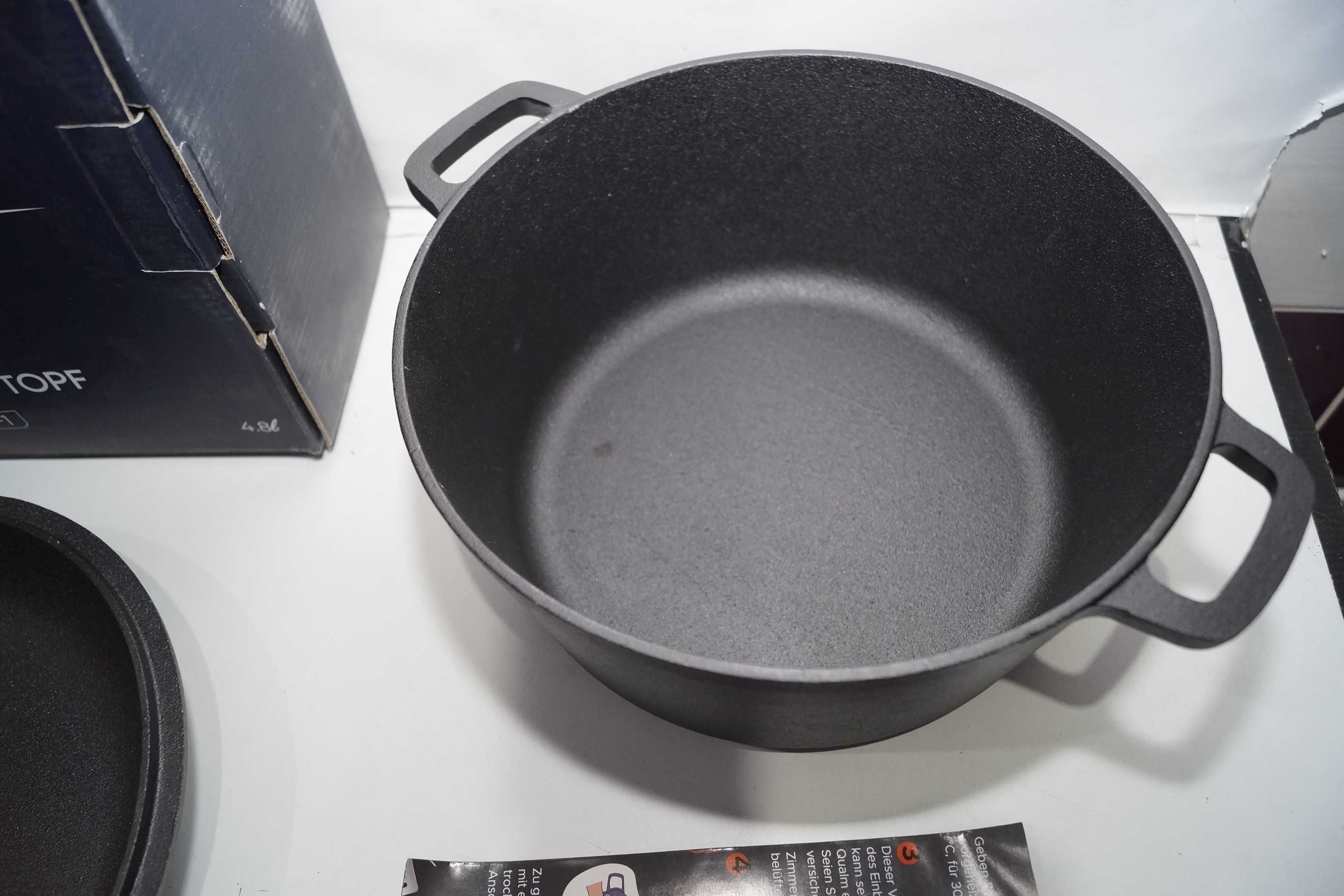 lezzet 2w1 żeliwny garnek do gotowania zapiekania z patelnią 27cm 4,8l