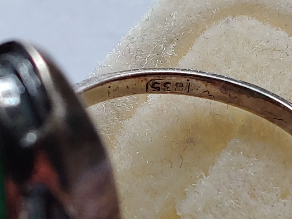 Antyk Stary srebrny pierścionek naturalny kamień srebro 835