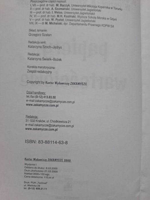 Papiery wartościowe Mirosław Bączyk Koziński Michalski Pyziol