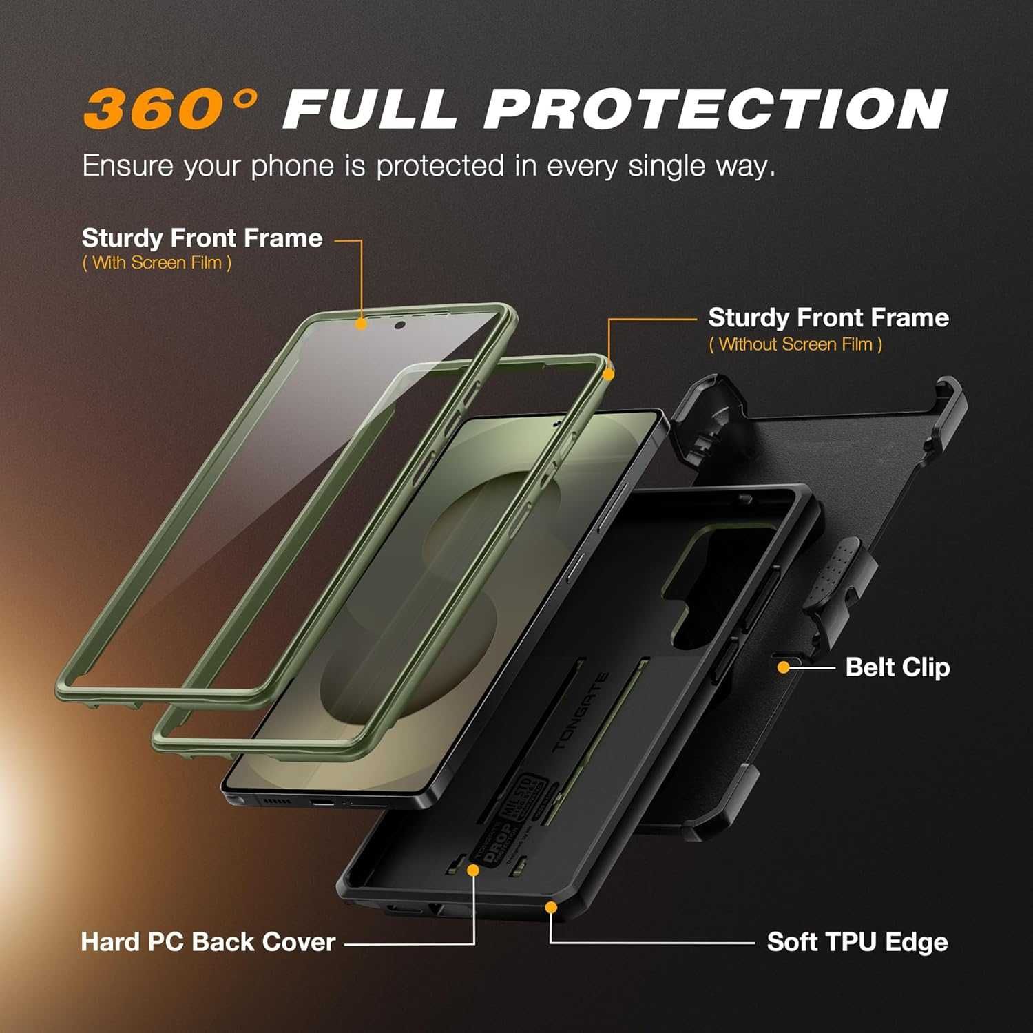 TONGATE etui pancerne 360 Samsung Galaxy S25 Ultra stojak zielone