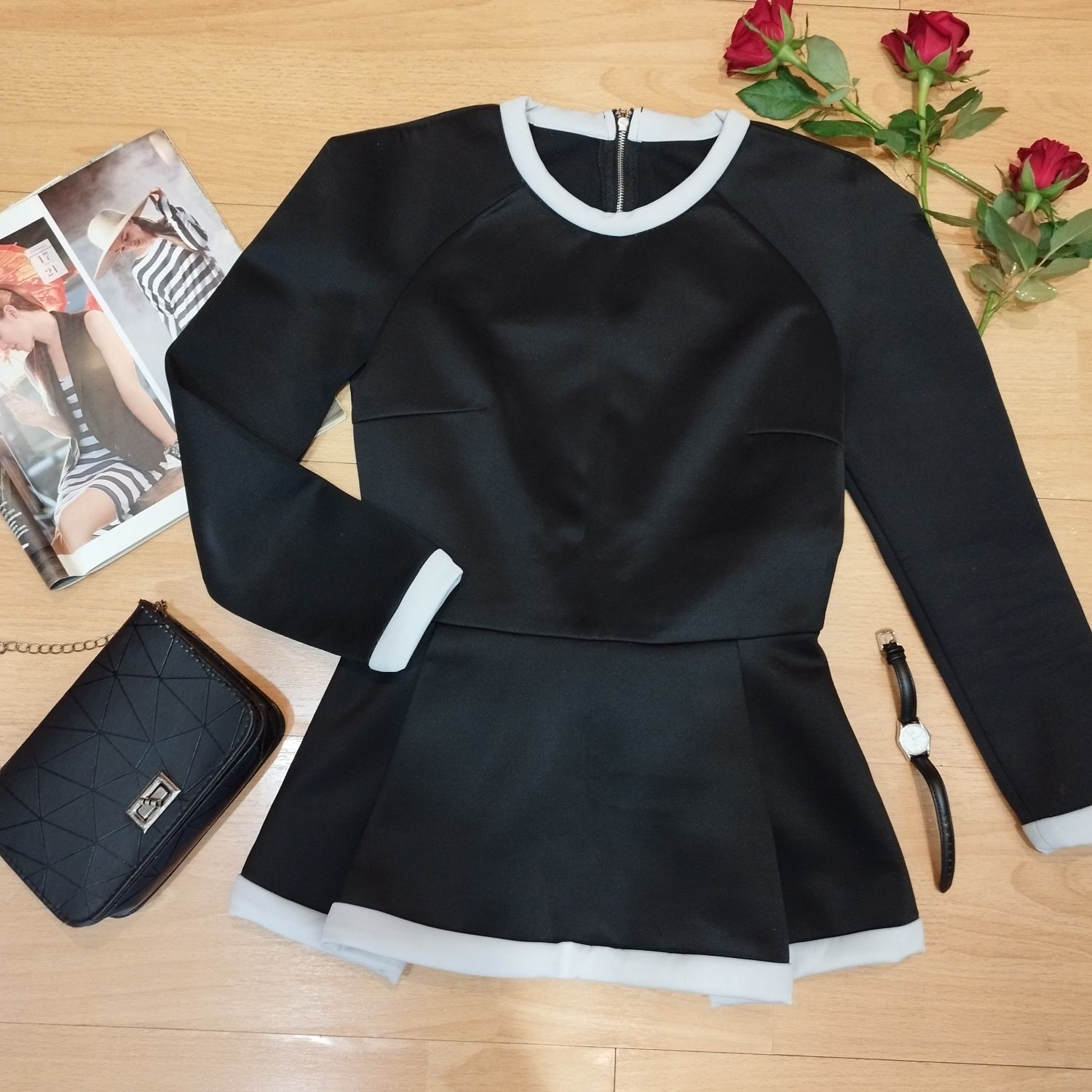 Блузка черная в деловом стиле, размер S