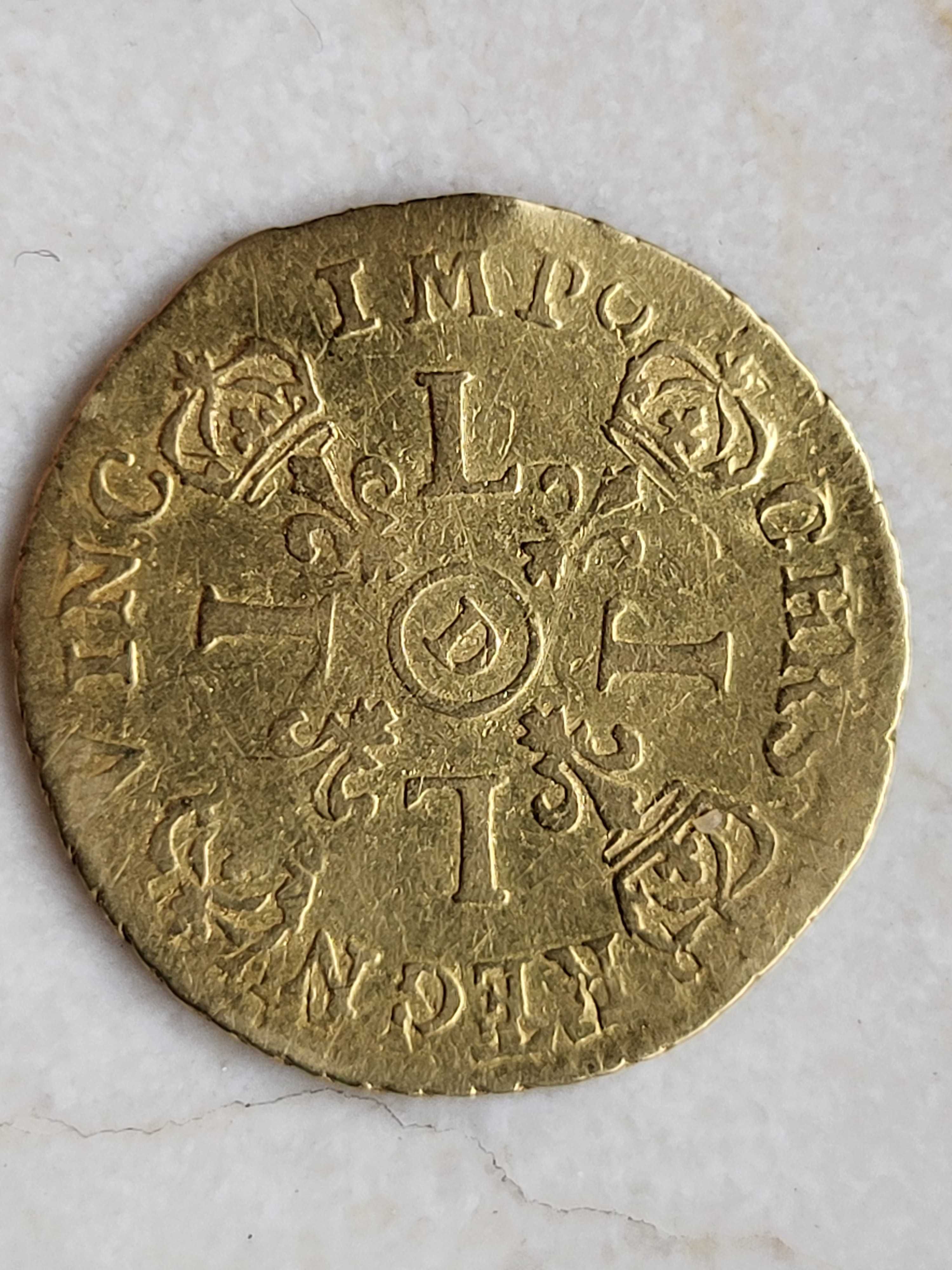 Francja 1/2 Louis XIV D ́or aux 4 L 1694 D Lyon  złota moneta