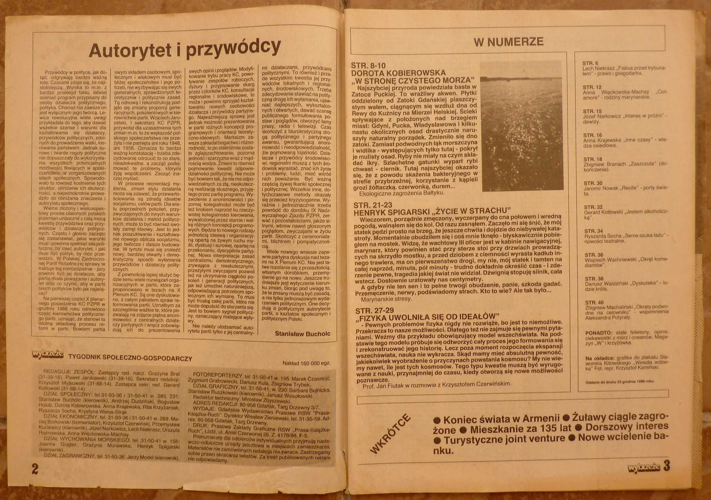 WYBRZEŻE tygodnik nr 2/1989 -plakat Miss Europa Natura '88 JOLANTA KUC