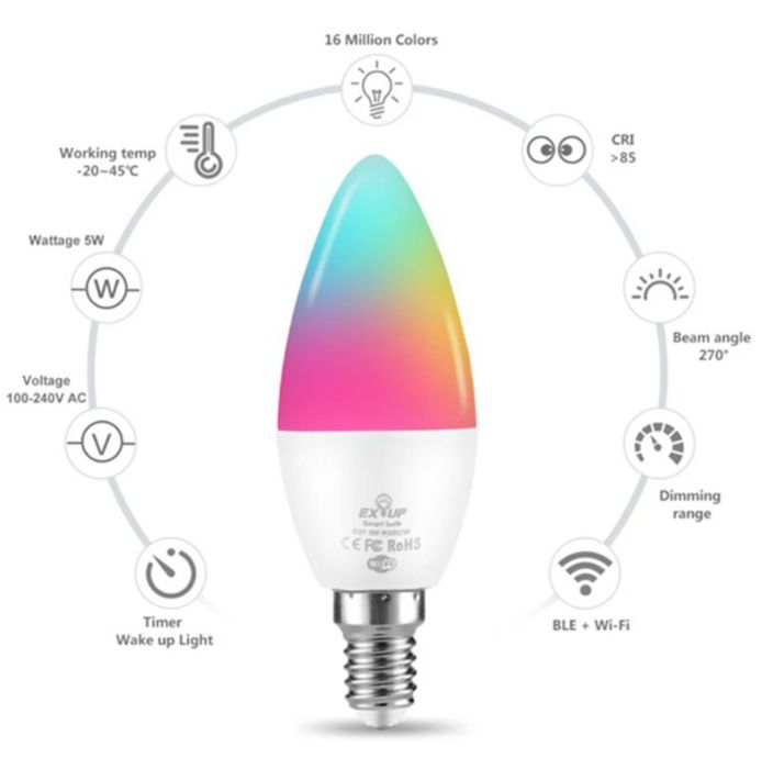 Lâmpada RGB E14 5W c/ controlo WIFI