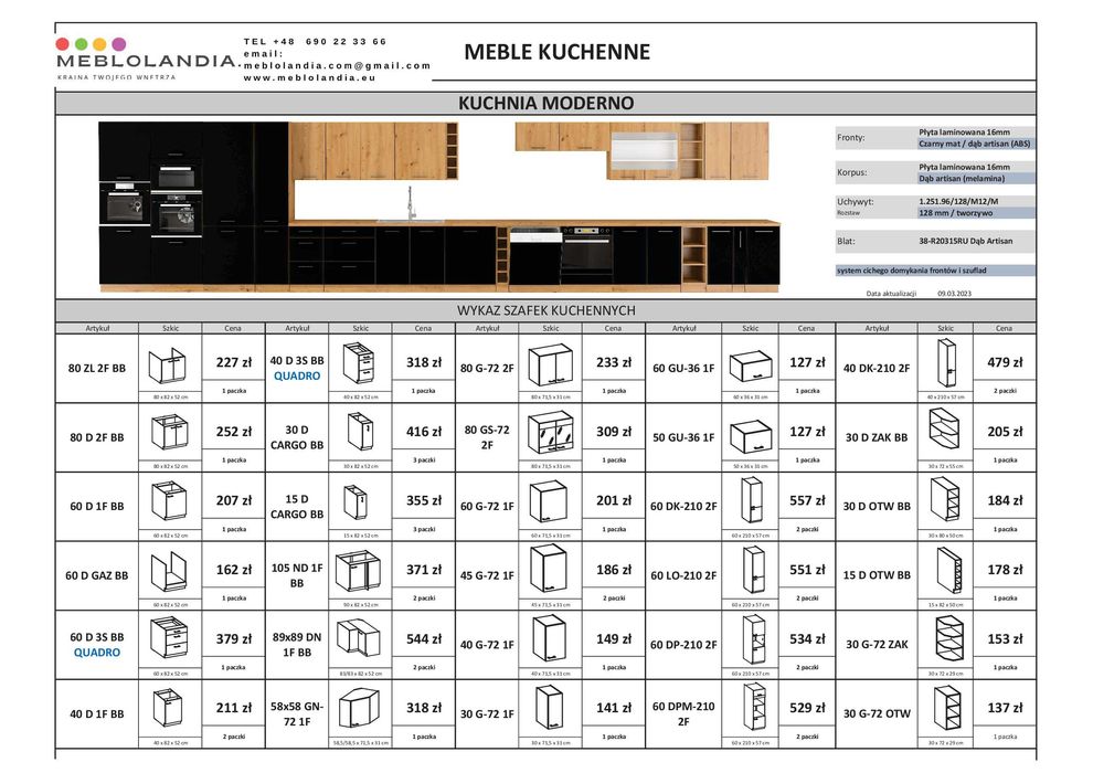Nowoczesna Kuchnia modułowa MODERNO Dąb ARTISAN / Czarny MAT !!