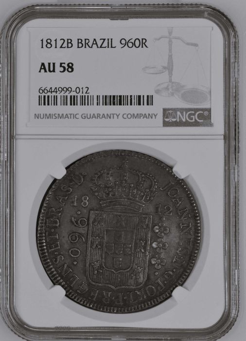 Moeda Prata Brasil 1812 B 960 Réis certificada NGC AU58 (Patacão)
