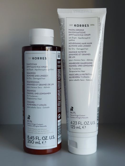 Zestaw Korres Almond and Linseed szampon + maska do włosów suchych