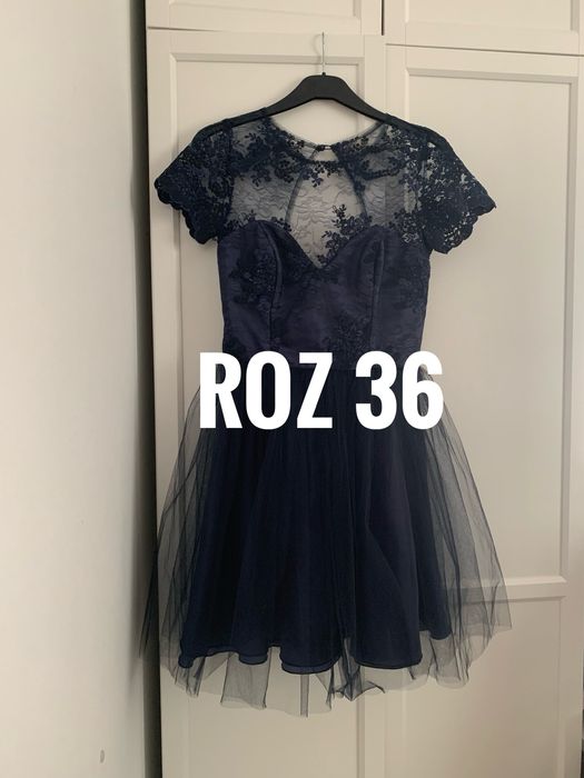 Sukienka damska elegancka na przyjęcie wesele - 36 - tiul, koronka,