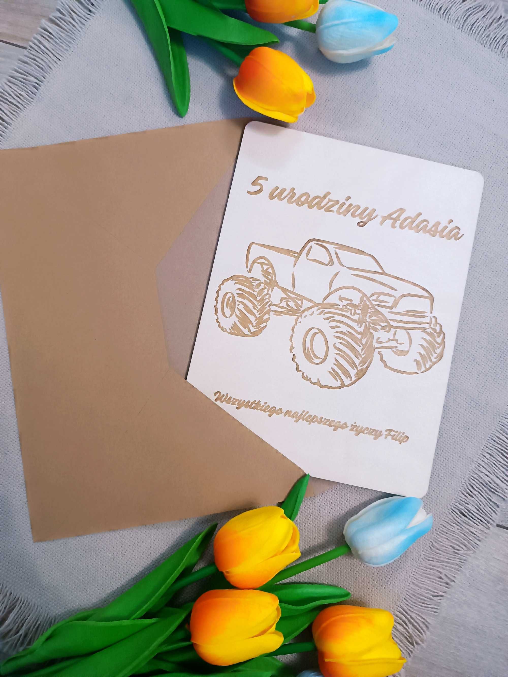Personalizowana KARTKA URODZINOWA dla dzieci WZORY samochód jednorożec