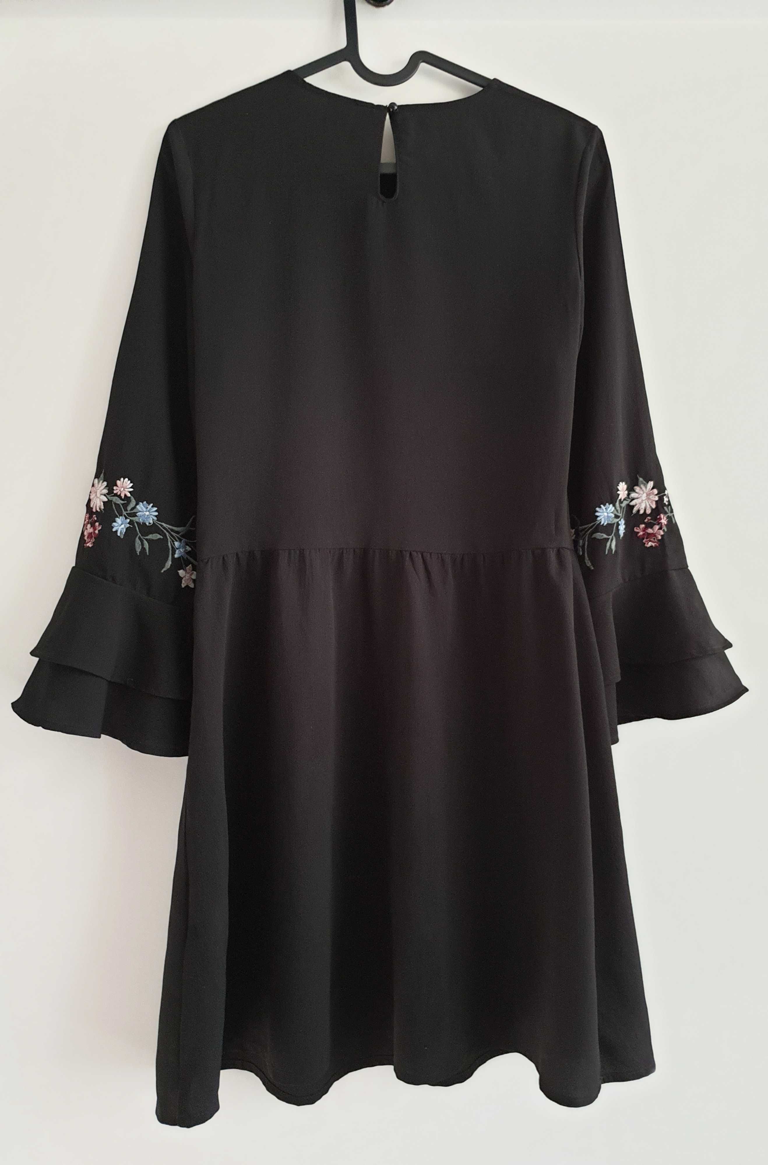 Sukienka H&M czarna w haftowane kwiaty - XS 34