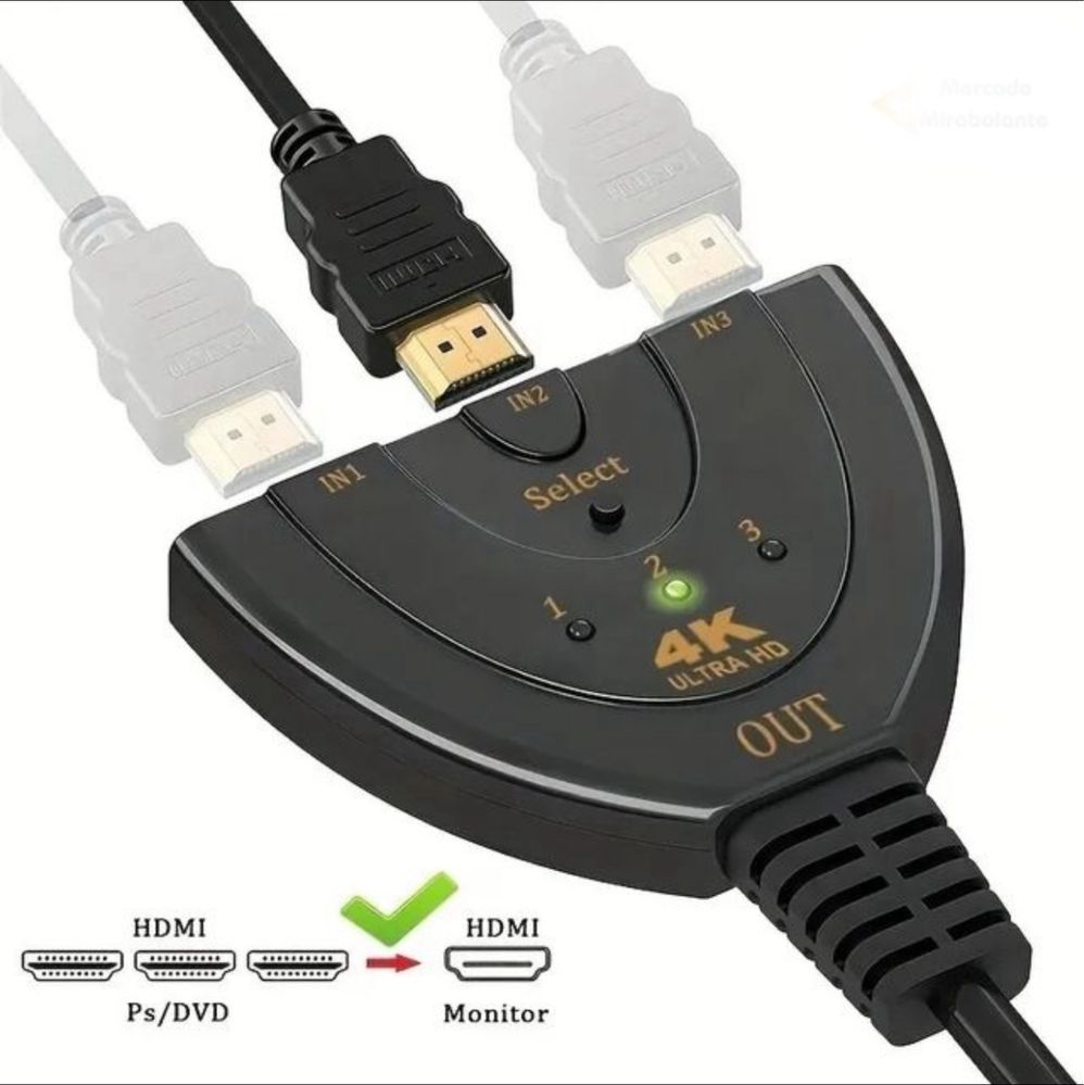 Cabo HDMI com 3 entradas e 1 saida adaptador