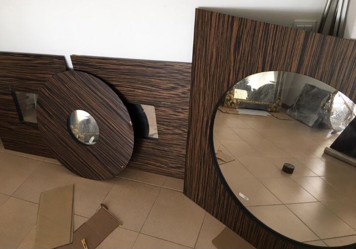 4 Espelhos madeira Ebano (espelho parede quadrado circular)